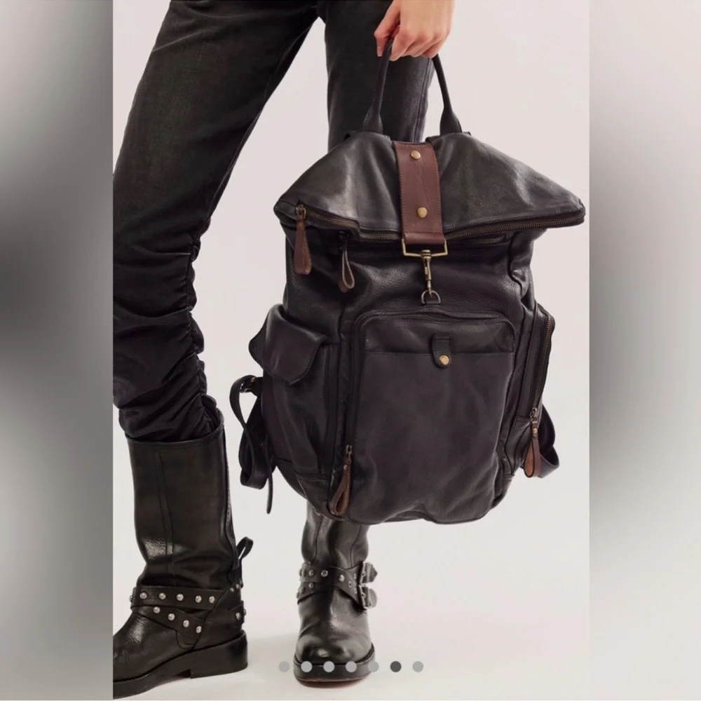 Leather Backpack - Black Men’s Everyday Backpack - Picture 6 of 9